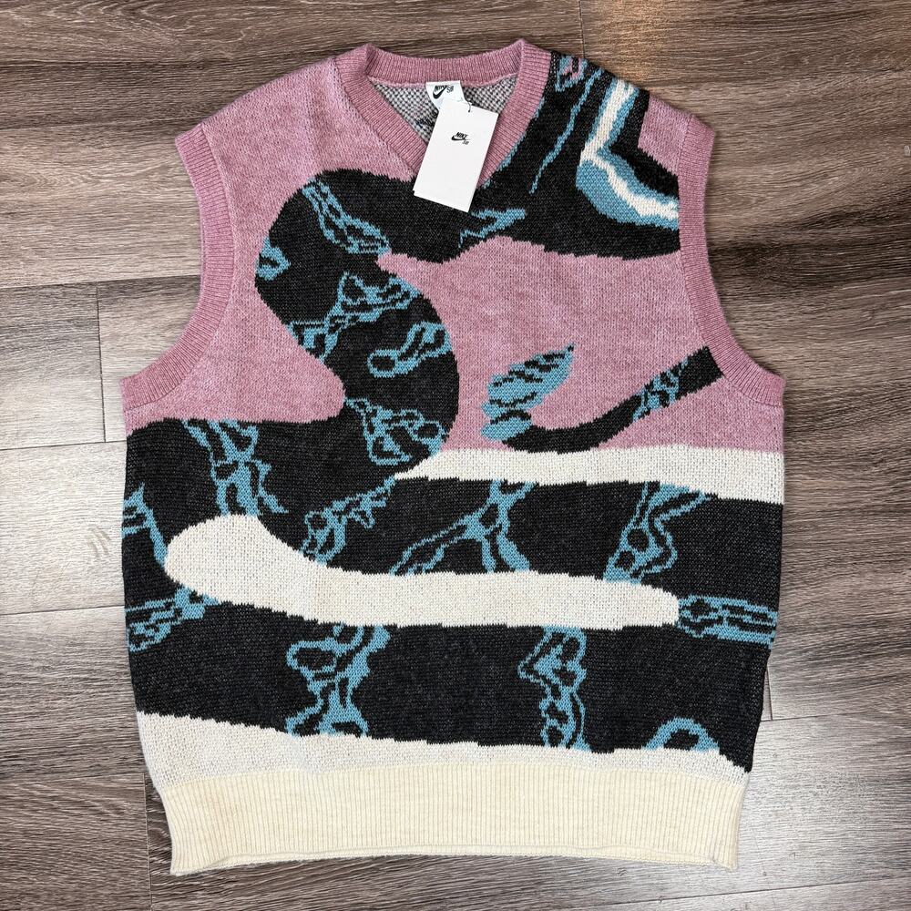 Nike SB Skateboarding Vest Snake Wool FV7391-523 Men's Large Knit Sweater NWT